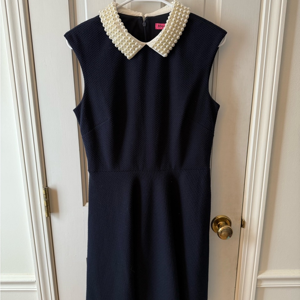 Betsey Johnson Navy Dress with Pearl Collar